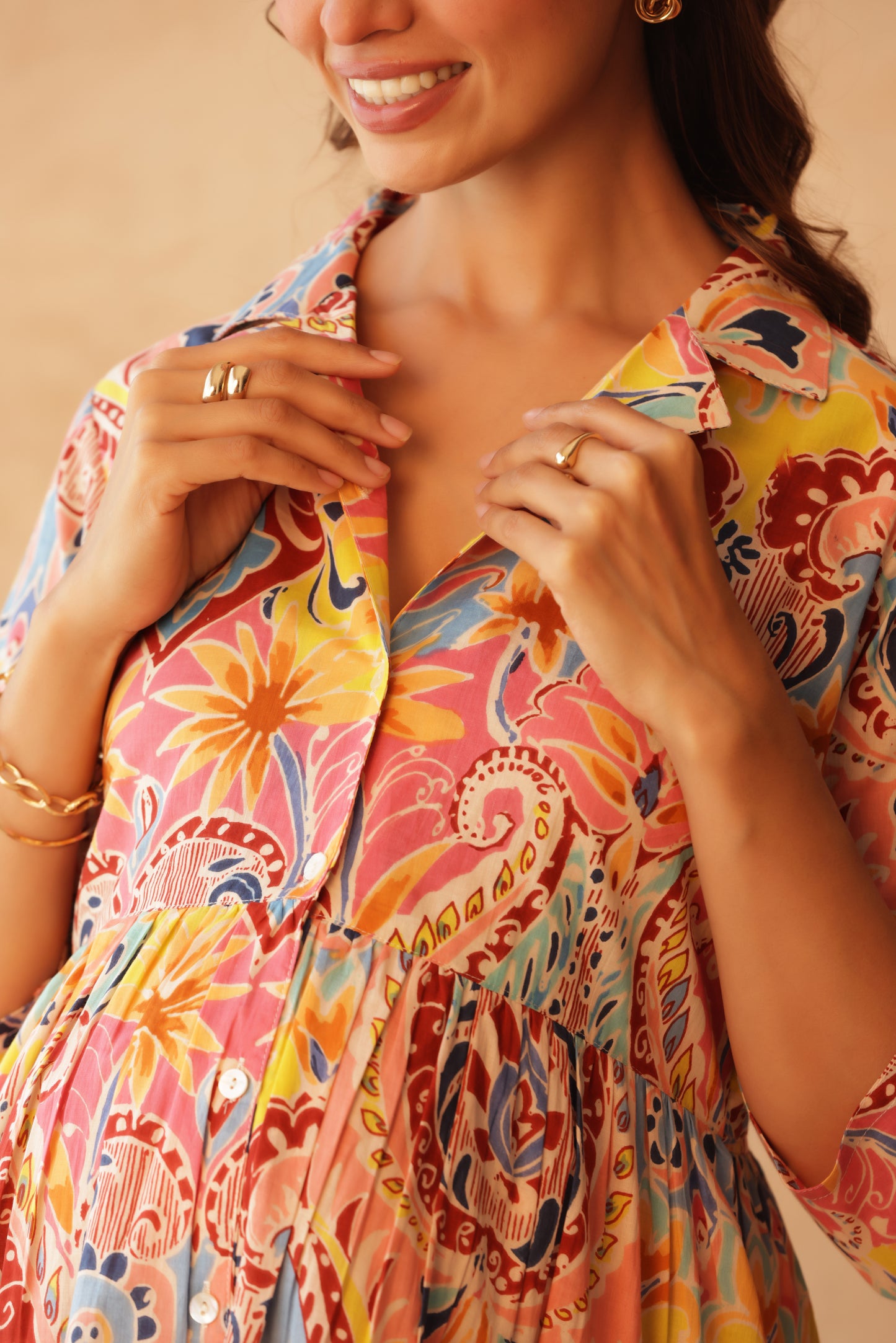 Gulabi Gulmohar Buttoned Maternity & Nursing Dress