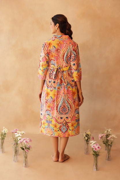 Gulabi Gulmohar Buttoned Maternity & Nursing Dress