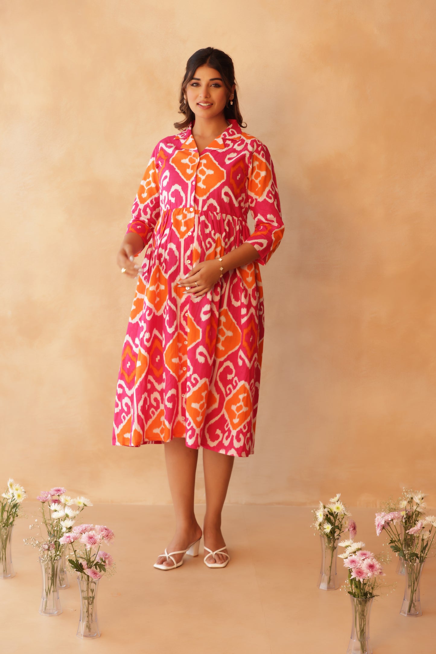Rangmahal Ikkat Buttoned Maternity & Nursing Dress
