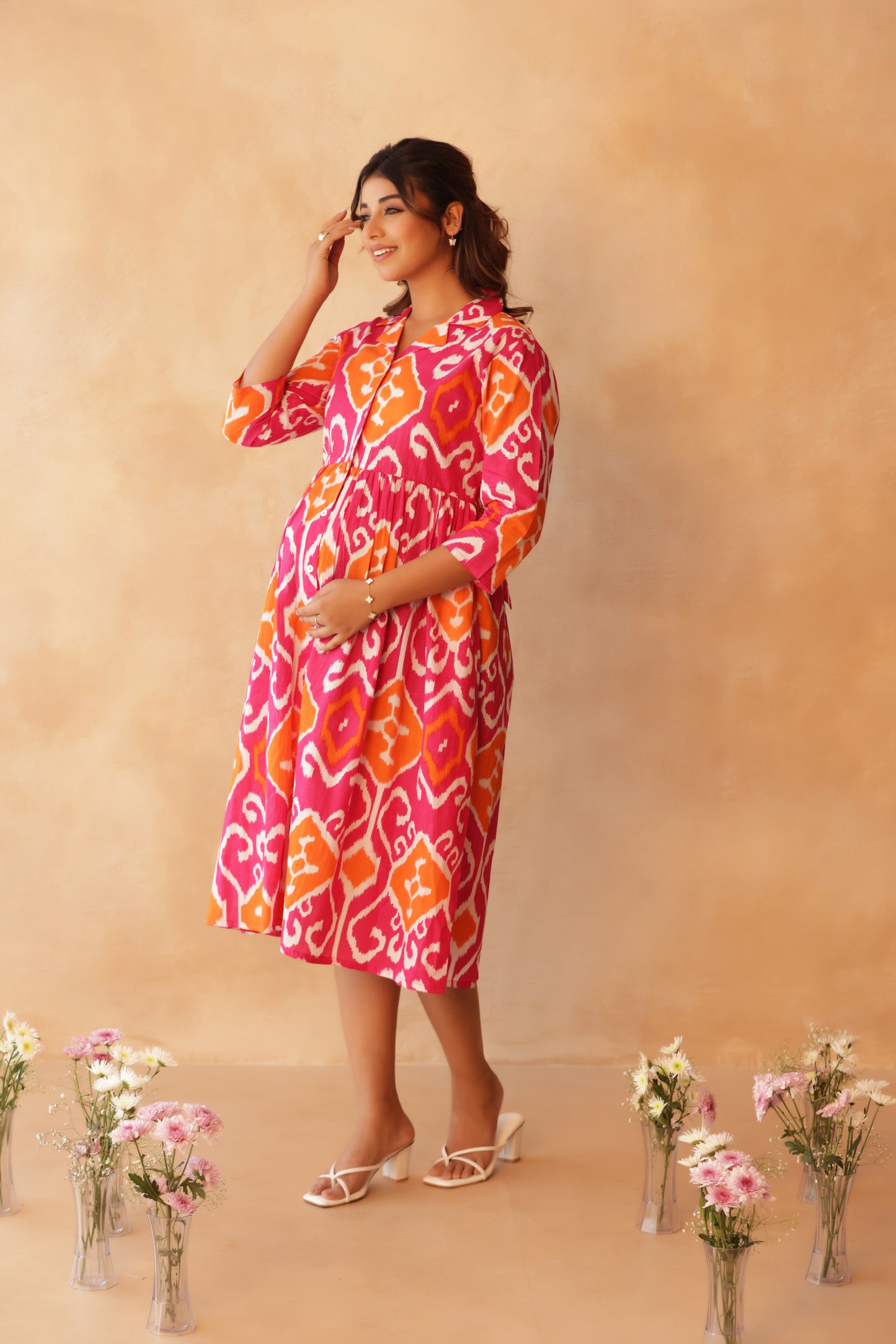 Rangmahal Ikkat Buttoned Maternity & Nursing Dress