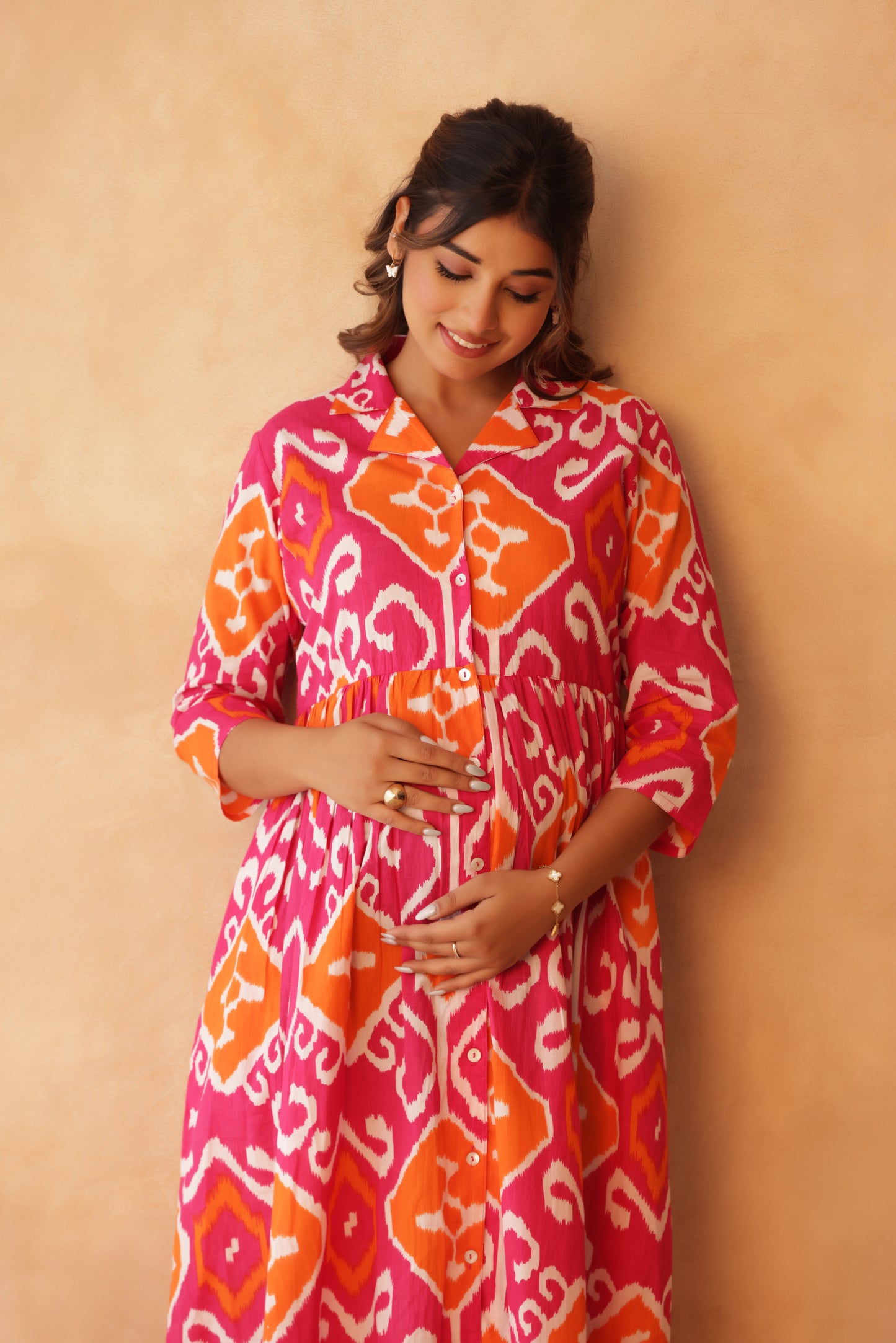 Rangmahal Ikkat Buttoned Maternity & Nursing Dress