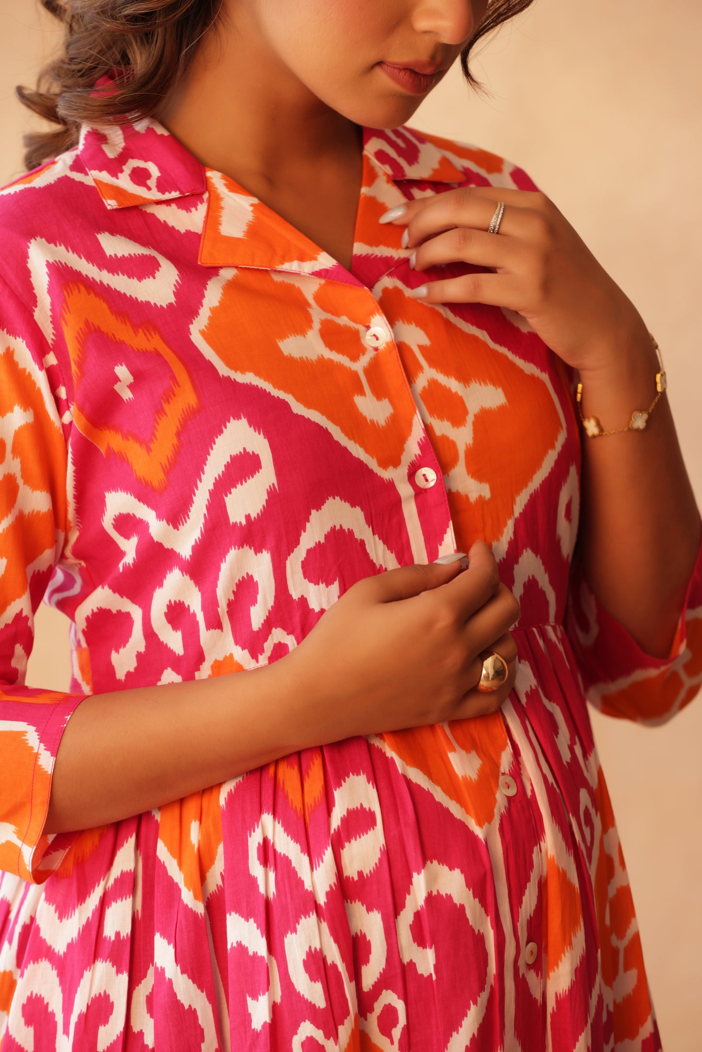Rangmahal Ikkat Buttoned Maternity & Nursing Dress