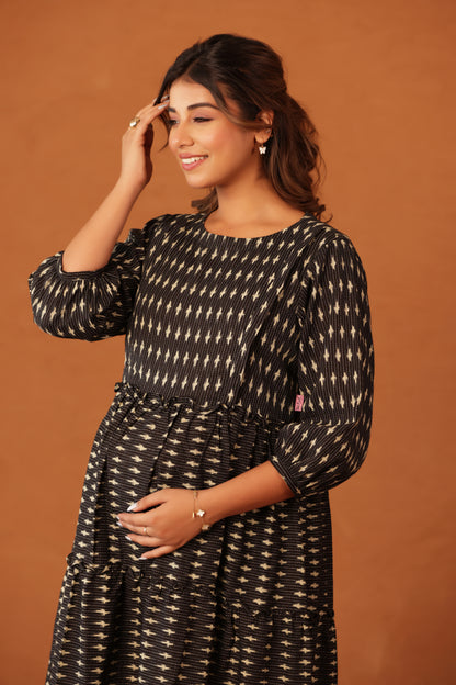 Noir Ikkat Trail Maternity & Nursing Kurta