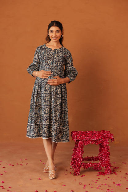 Blue Meadow Calm Maternity & Nursing Dress