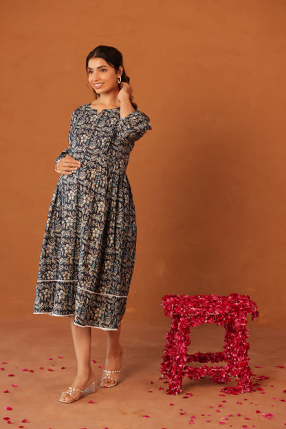 Blue Meadow Calm Maternity & Nursing Dress
