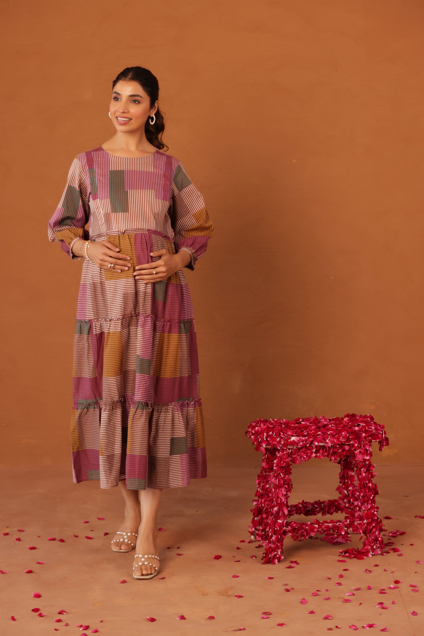Rustline Stripe Maternity & Nursing Tier Dress