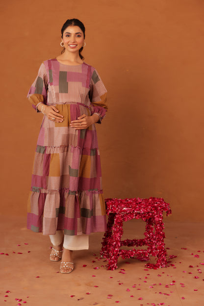 Rustline Stripe Maternity & Nursing Kurta
