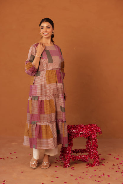 Rustline Stripe Maternity & Nursing Kurta