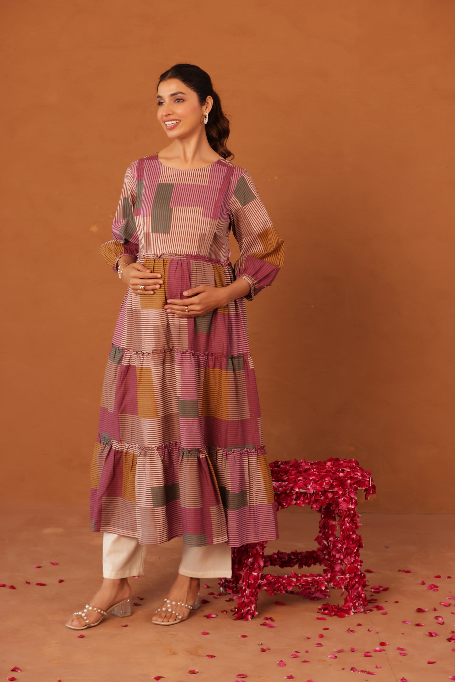Rustline Stripe Maternity & Nursing Kurta