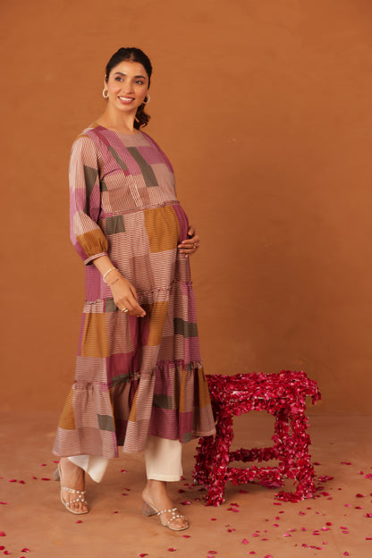 Rustline Stripe Maternity & Nursing Kurta