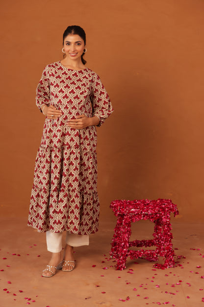 Muted Maroon Bloom  Maternity & Nursing Kurta