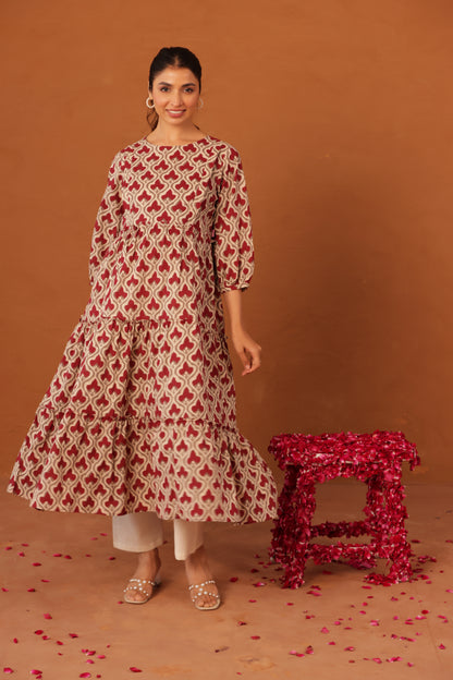 Muted Maroon Bloom  Maternity & Nursing Kurta