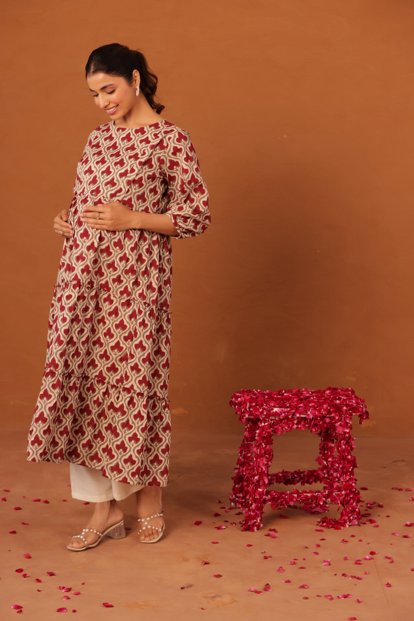Muted Maroon Bloom  Maternity & Nursing Kurta
