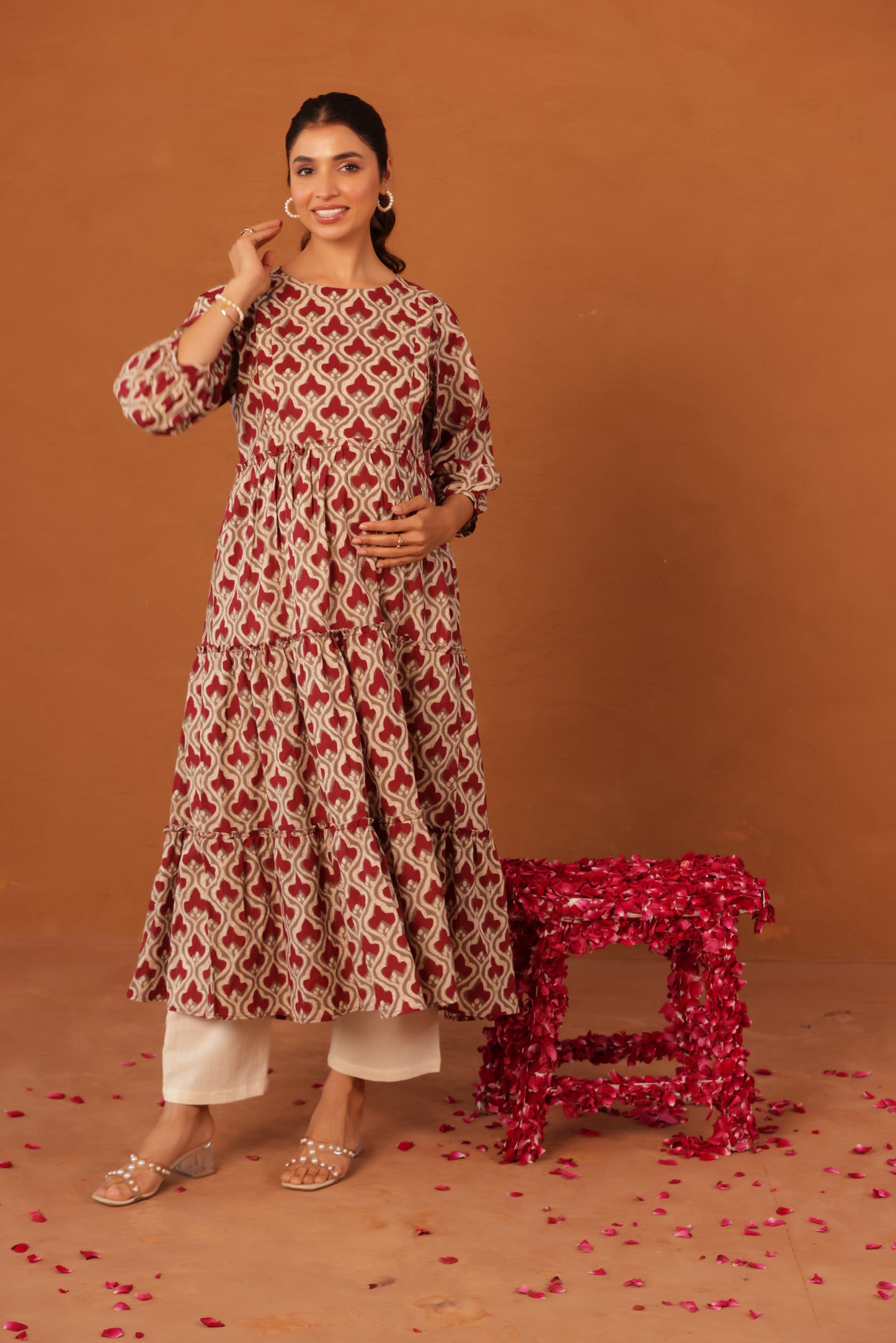 Muted Maroon Bloom  Maternity & Nursing Kurta