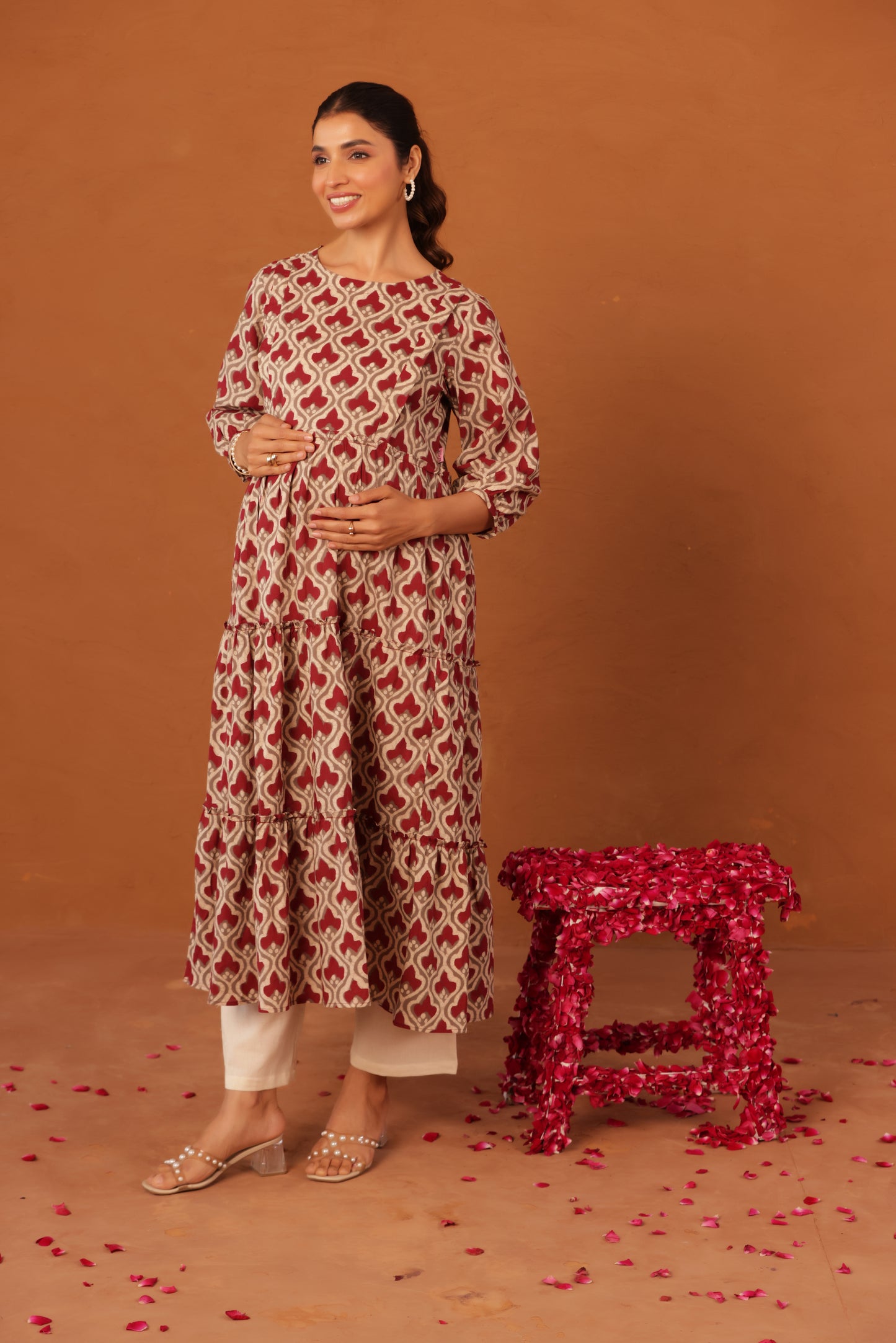 Muted Maroon Bloom  Maternity & Nursing Kurta