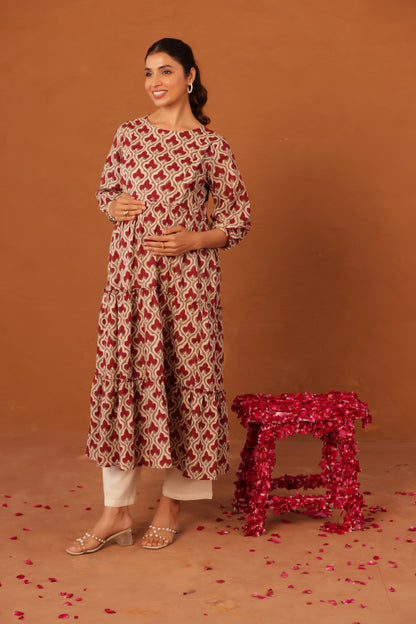 Muted Maroon Bloom  Maternity & Nursing Kurta