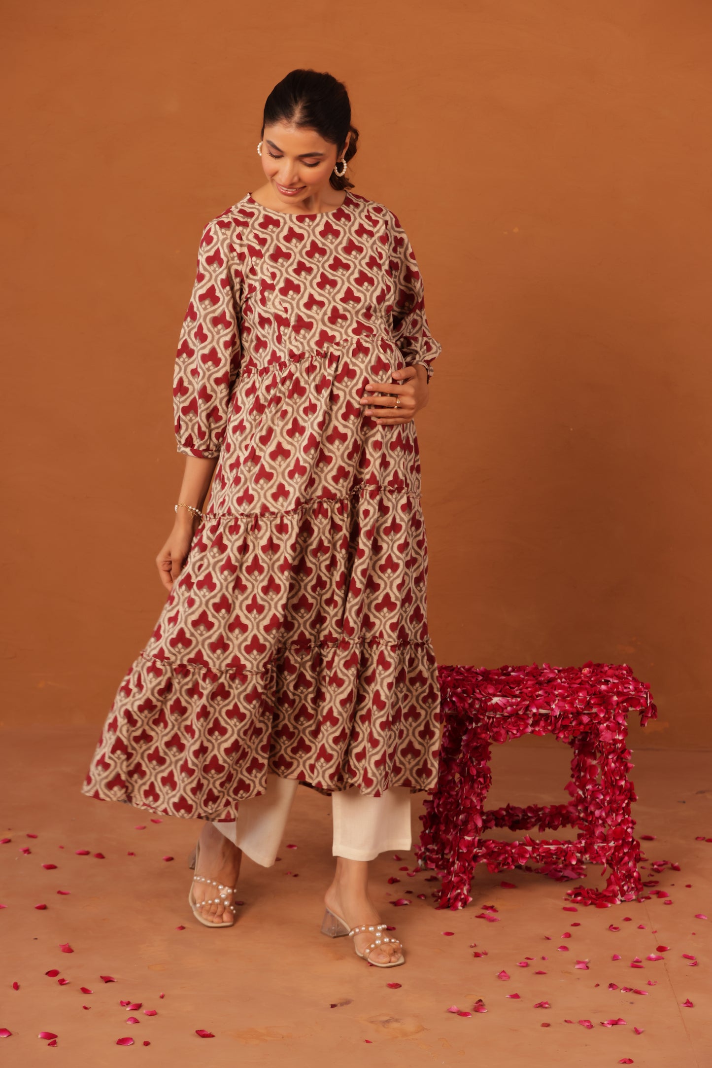 Muted Maroon Bloom  Maternity & Nursing Kurta