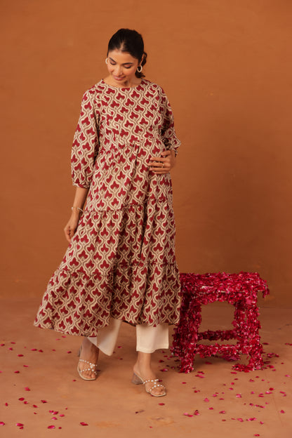 Muted Maroon Bloom  Maternity & Nursing Kurta