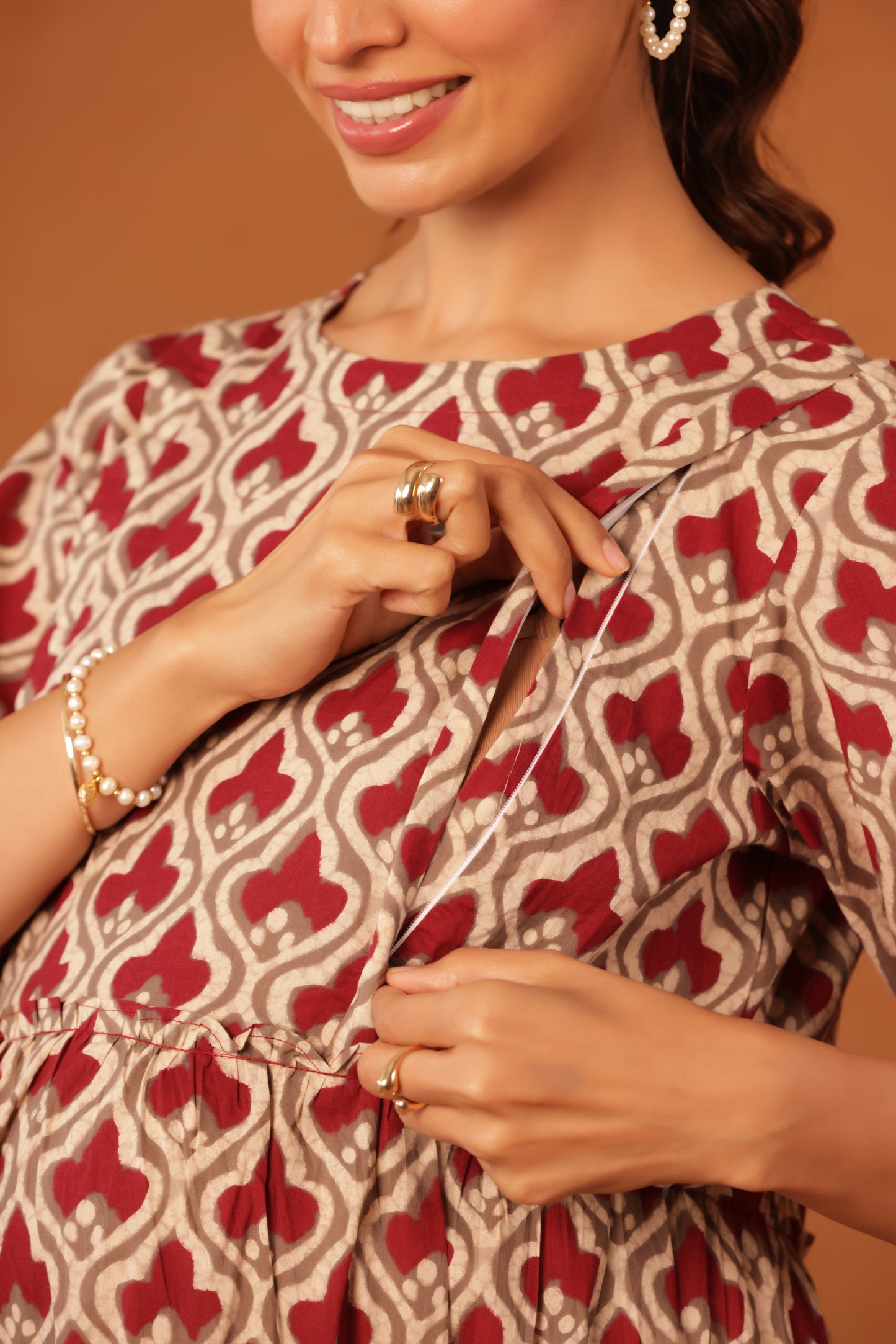 Muted Maroon Bloom Maternity & Nursing Tier Dress