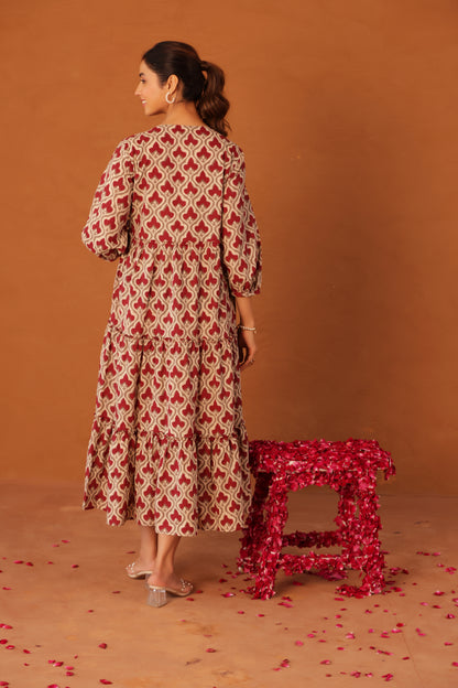 Muted Maroon Bloom Maternity & Nursing Tier Dress