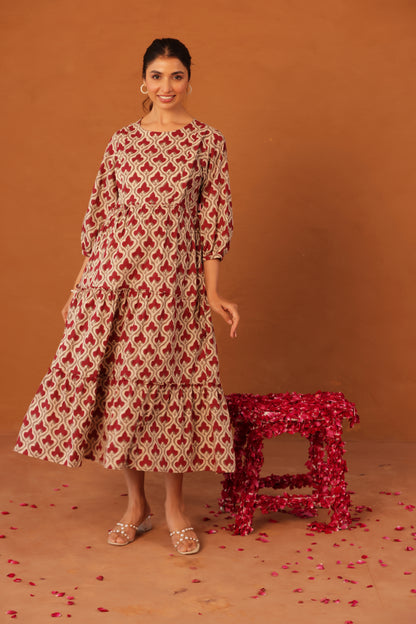 Muted Maroon Bloom Maternity & Nursing Tier Dress