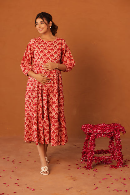 Ruby Heritage Bloom Maternity & Nursing Tier Dress