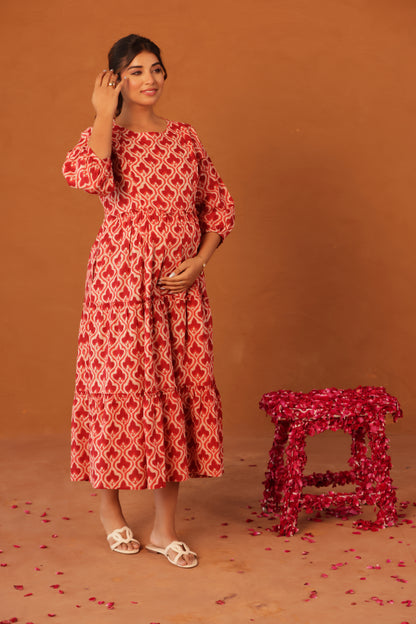Ruby Heritage Bloom Maternity & Nursing Tier Dress
