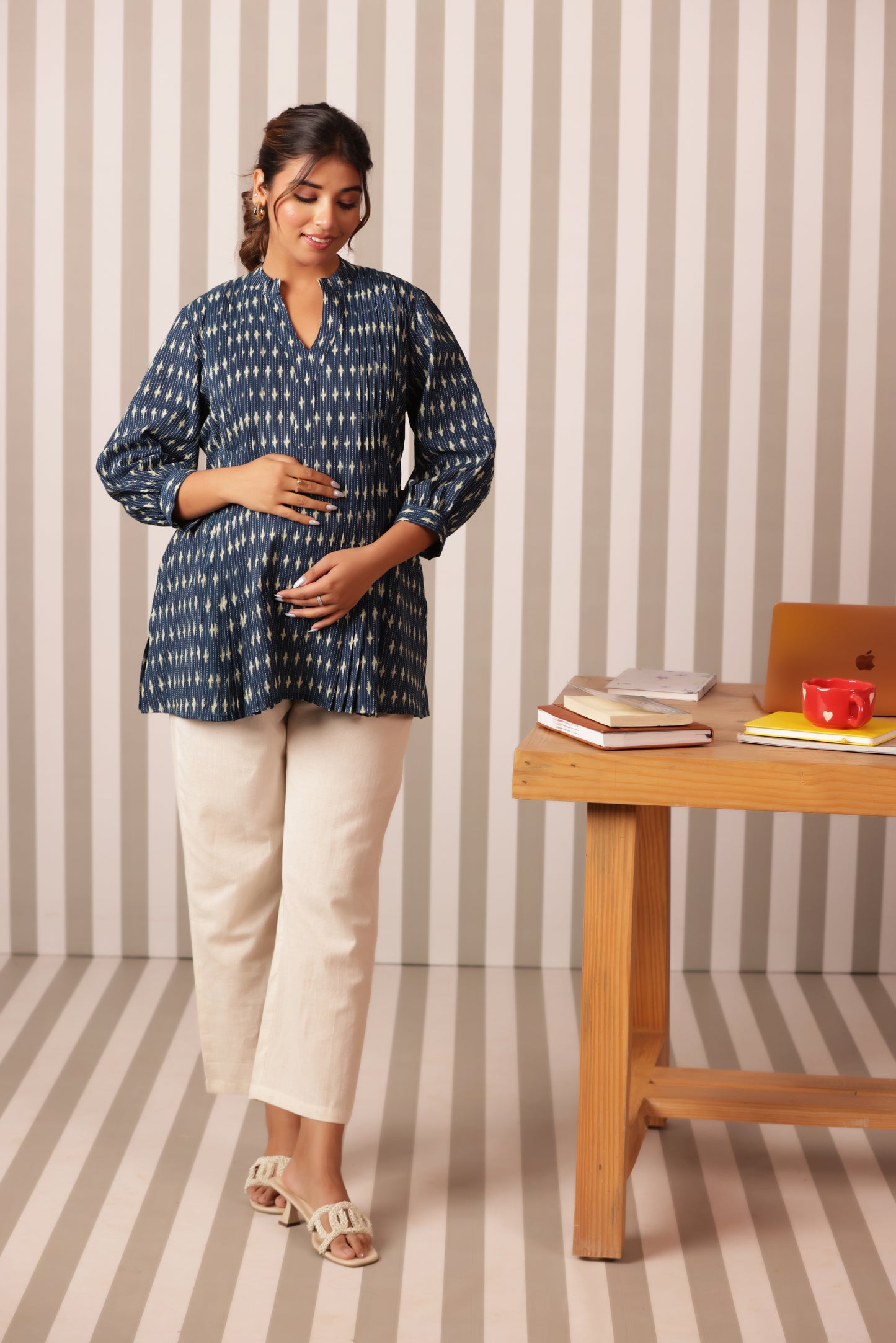 Indigo Ikkat Trail Maternity & Nursing Top