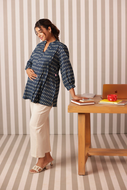 Indigo Ikkat Trail Maternity & Nursing Top