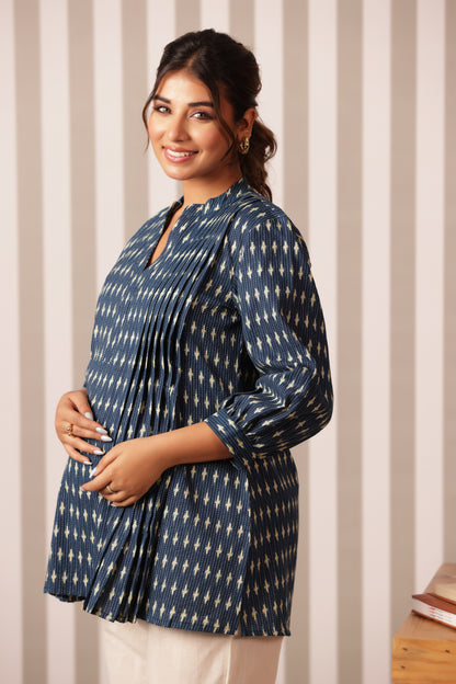 Indigo Ikkat Trail Maternity & Nursing Top