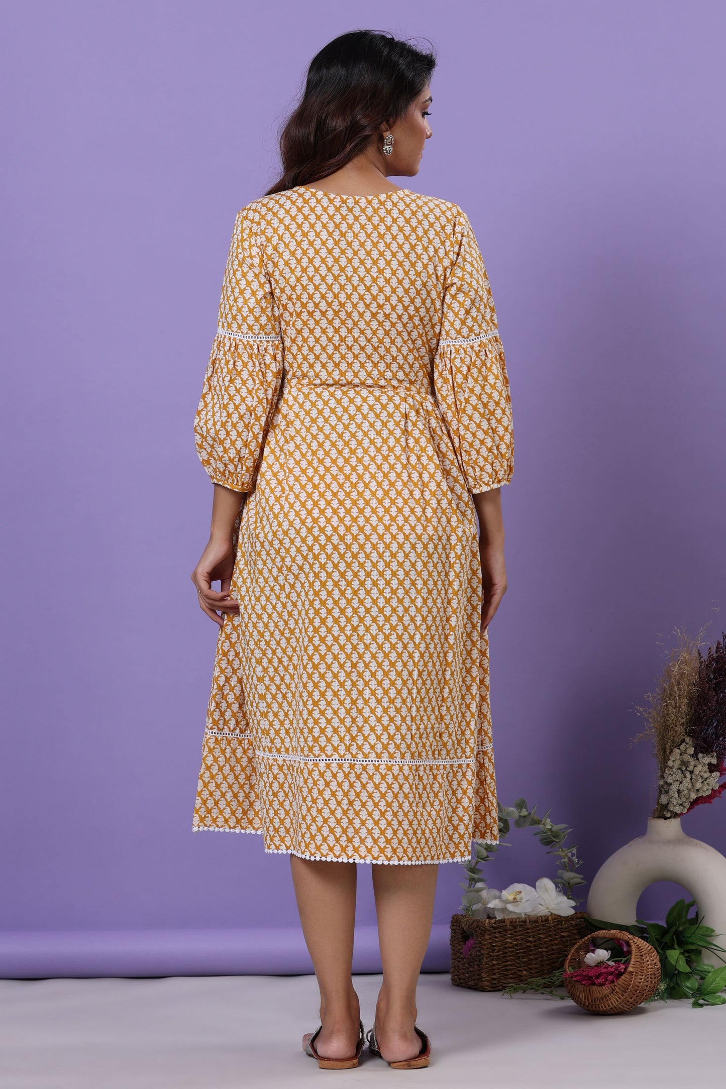 Minimalist Motif On Yellow Maternity & Nursing Dress