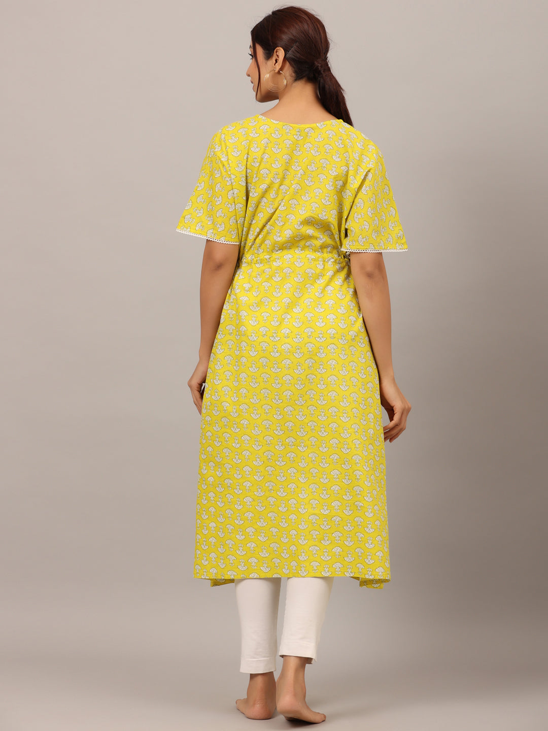 Mushrooms On Yellow Maternity & Nursing Kaftan Kurta