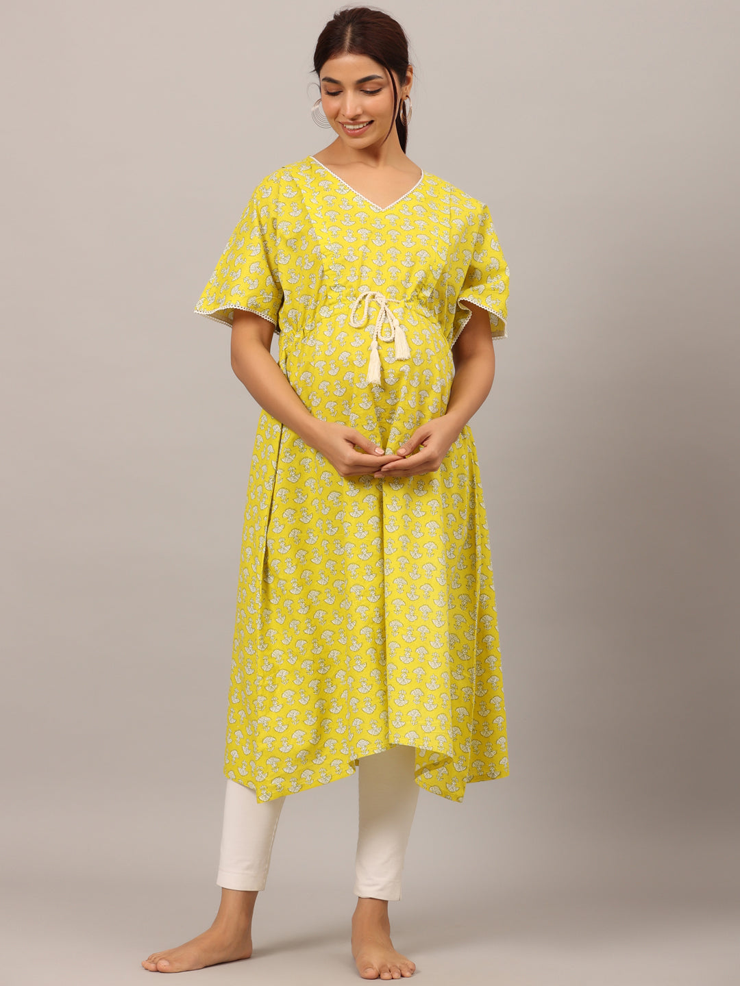 Mushrooms On Yellow Maternity & Nursing Kaftan Kurta