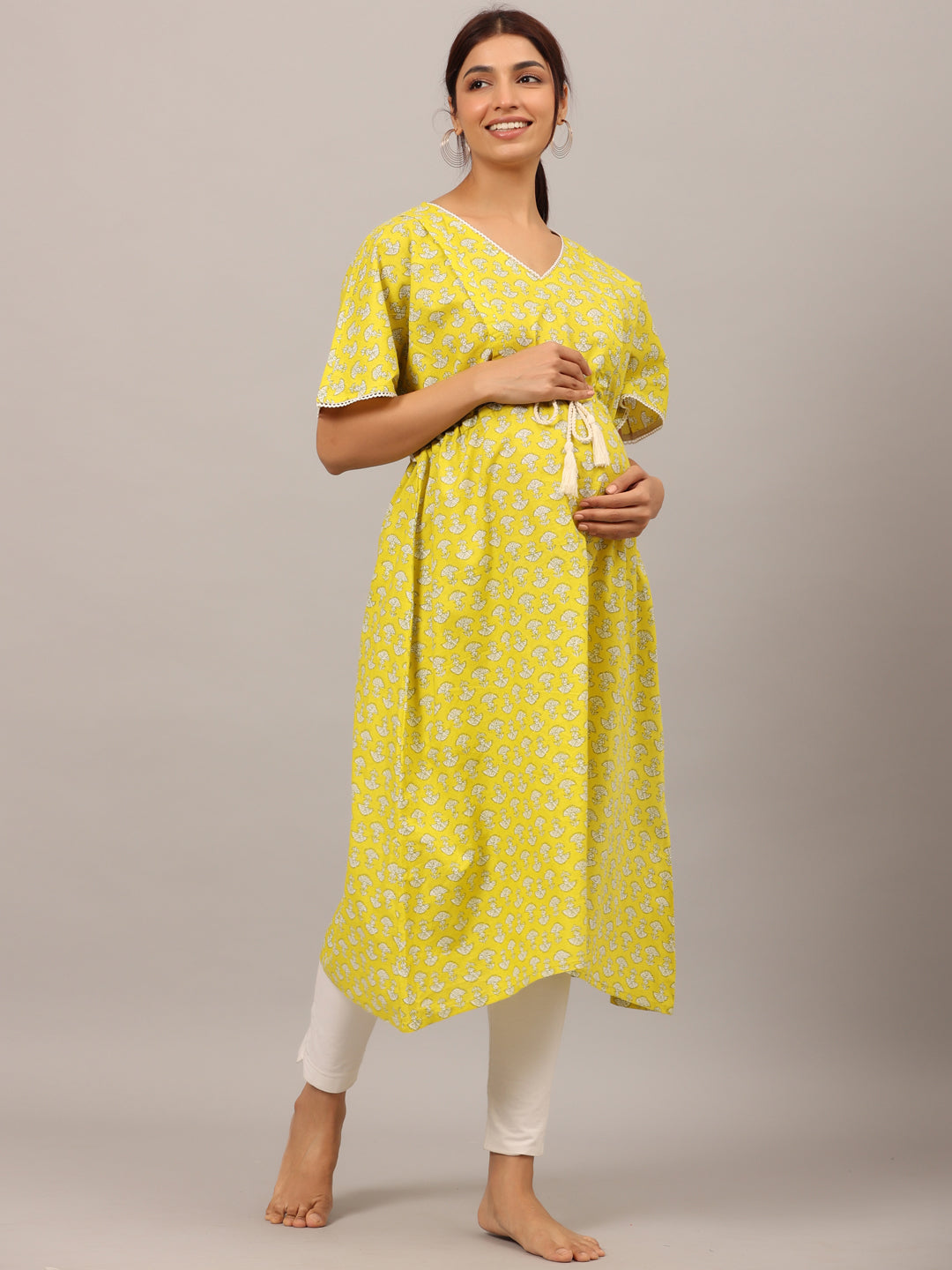 Mushrooms On Yellow Maternity & Nursing Kaftan Kurta