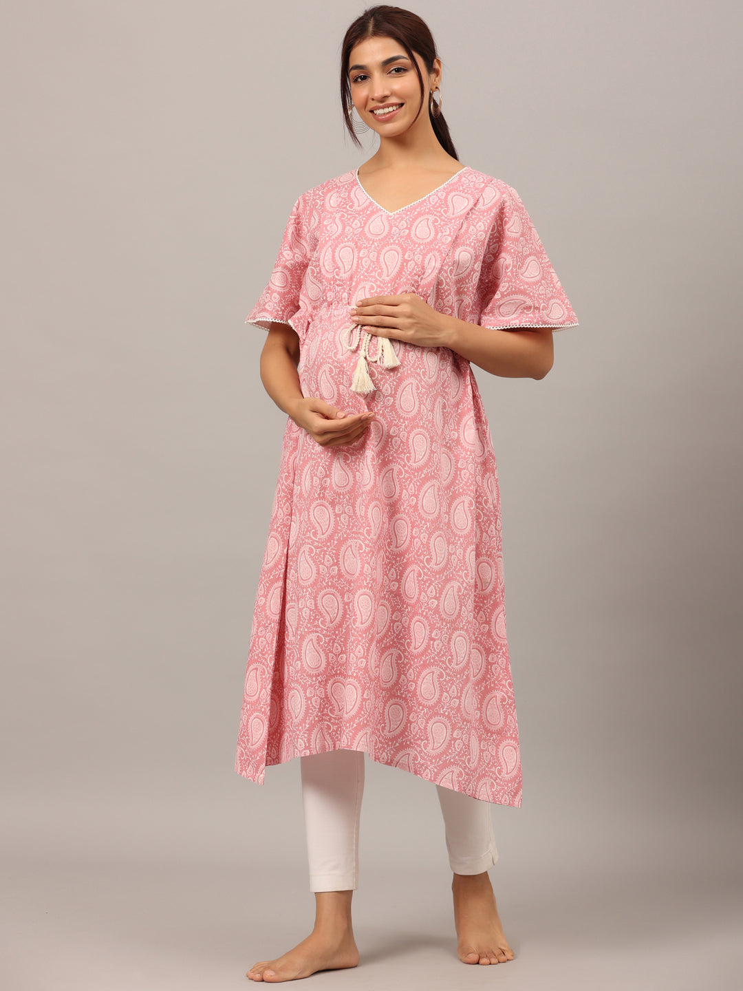 Paisley Finesse Pink Maternity & Nursing Kaftan Kurta