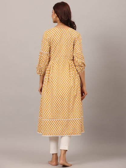 Minimalist Motif On Yellow Maternity & Nursing Kurta