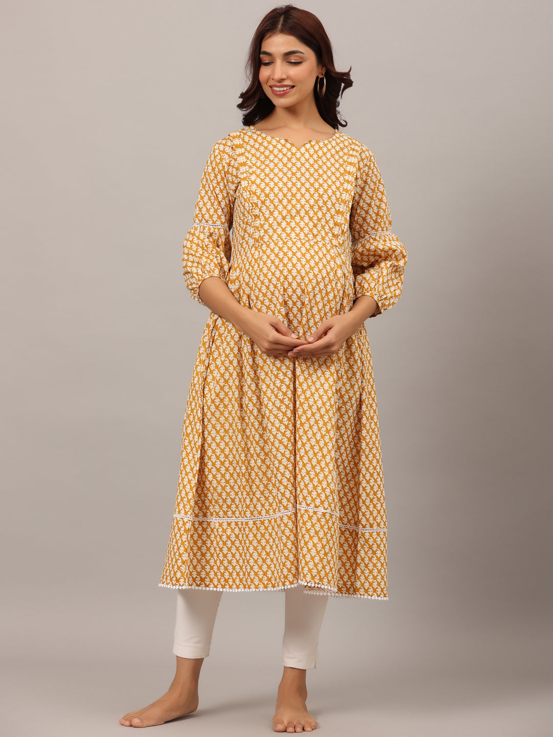 Minimalist Motif On Yellow Maternity & Nursing Kurta