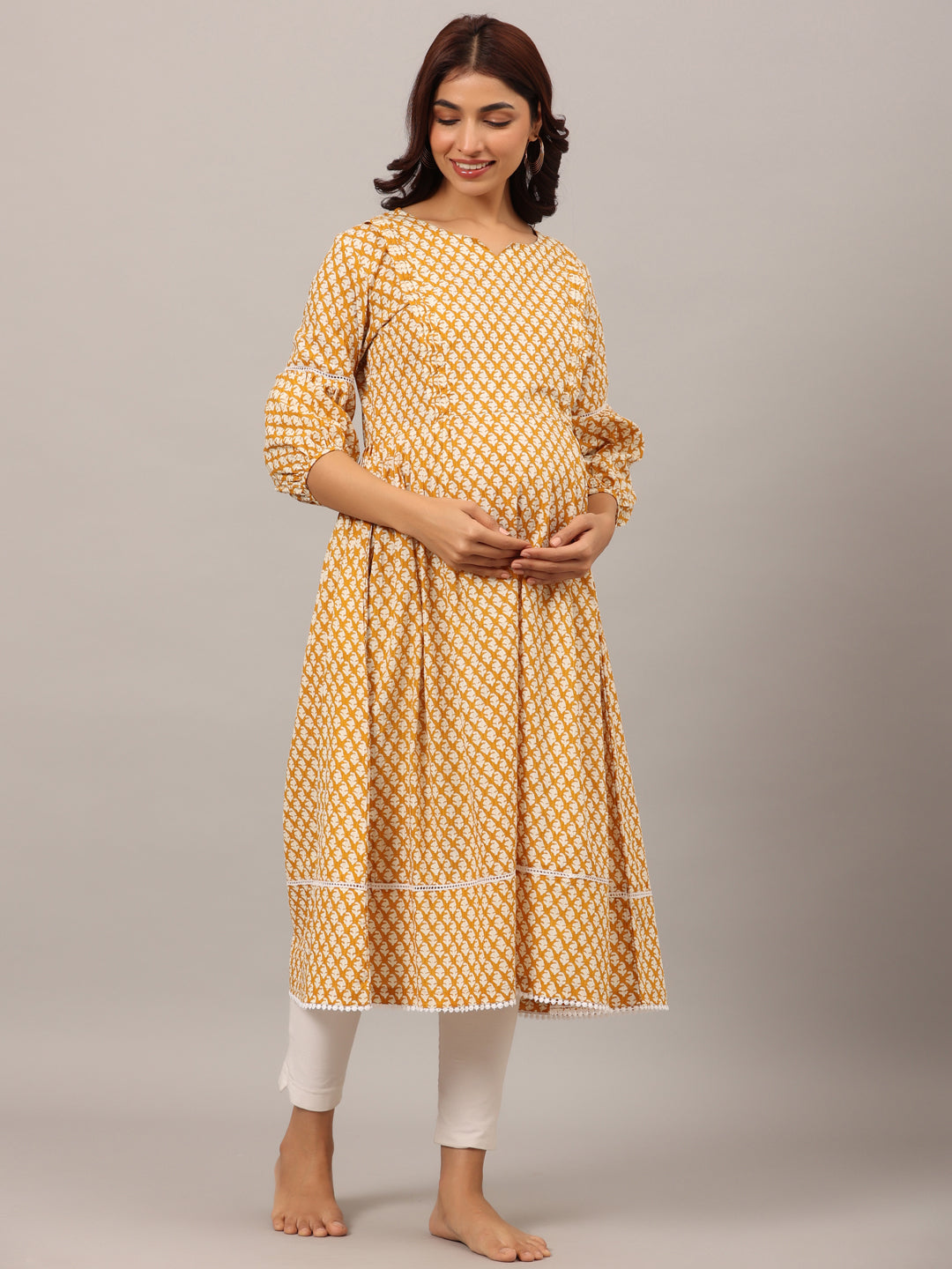 Minimalist Motif On Yellow Maternity & Nursing Kurta