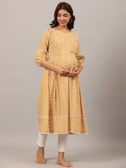 Minimalist Motif On Yellow Maternity & Nursing Kurta