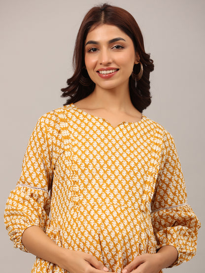 Minimalist Motif On Yellow Maternity & Nursing Kurta