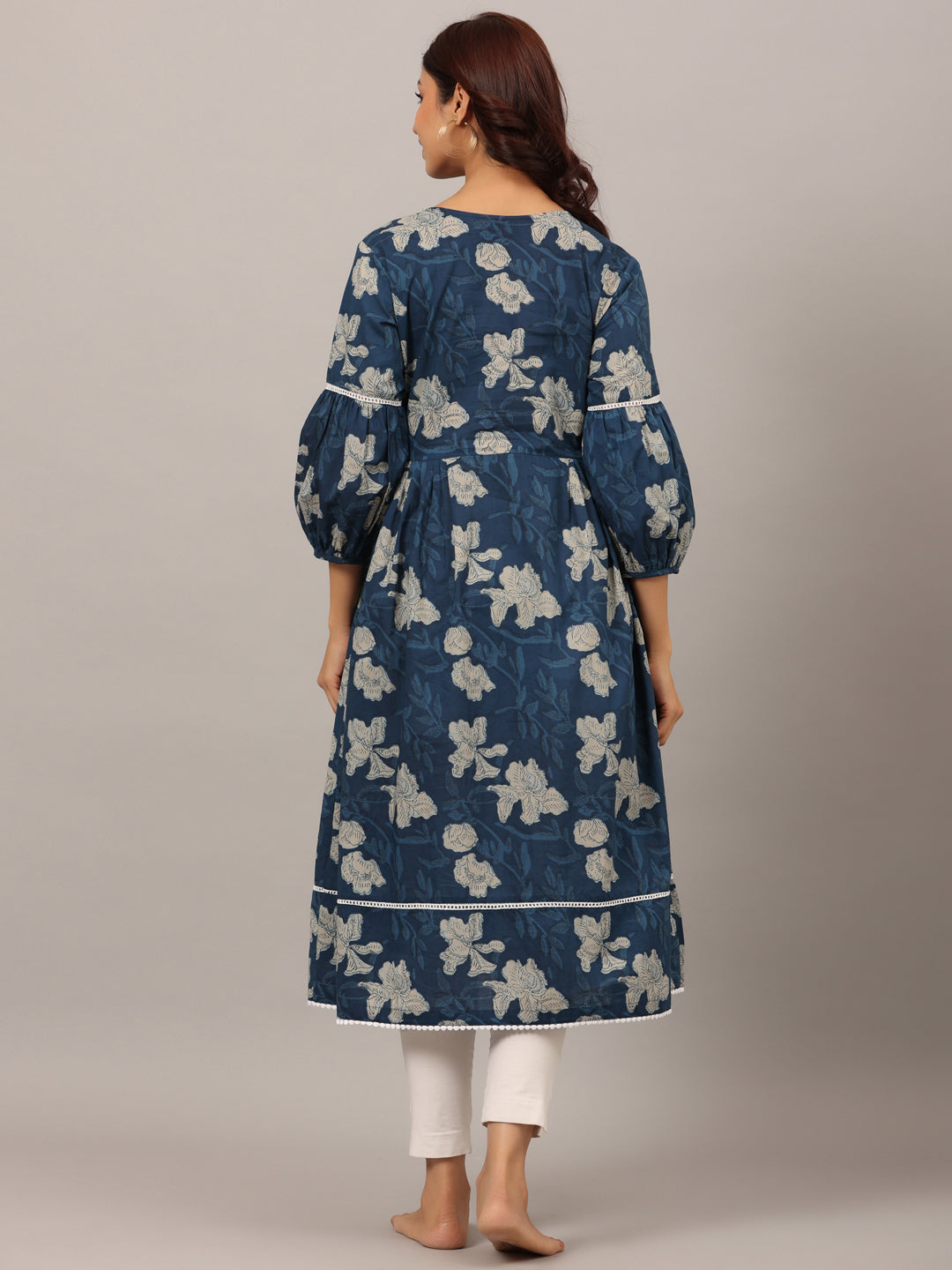 Bagru Florals On Blue Maternity & Nursing Kurta