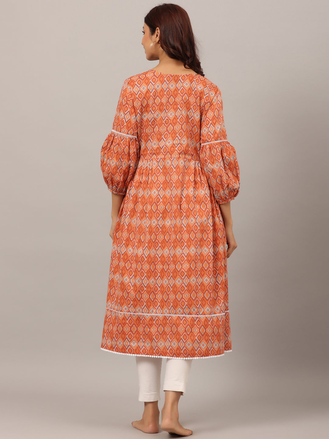 Playful Mosaic On Orange Maternity & Nursing Kurta