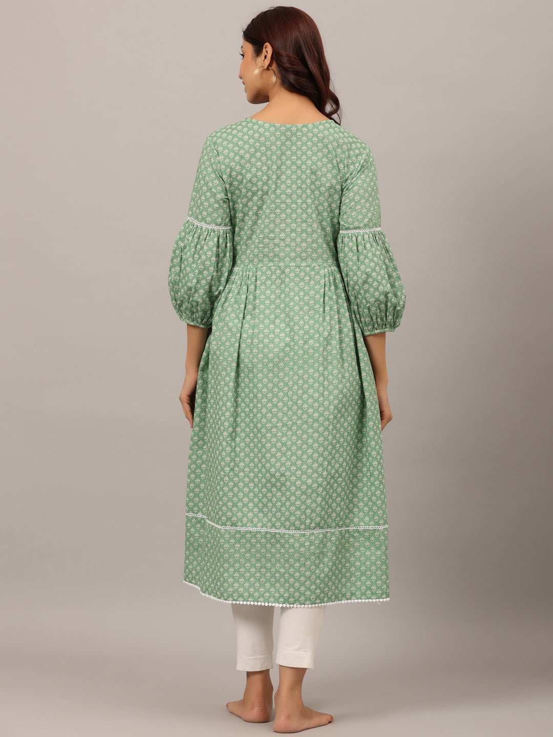 Minimalist Motif On Green Maternity & Nursing Kurta