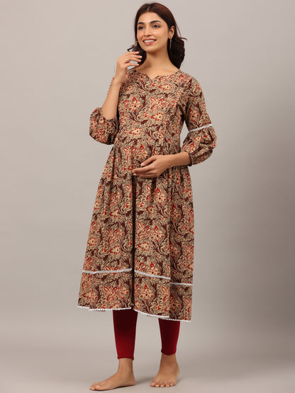 Florals On Grey Maternity & Nursing Kurta