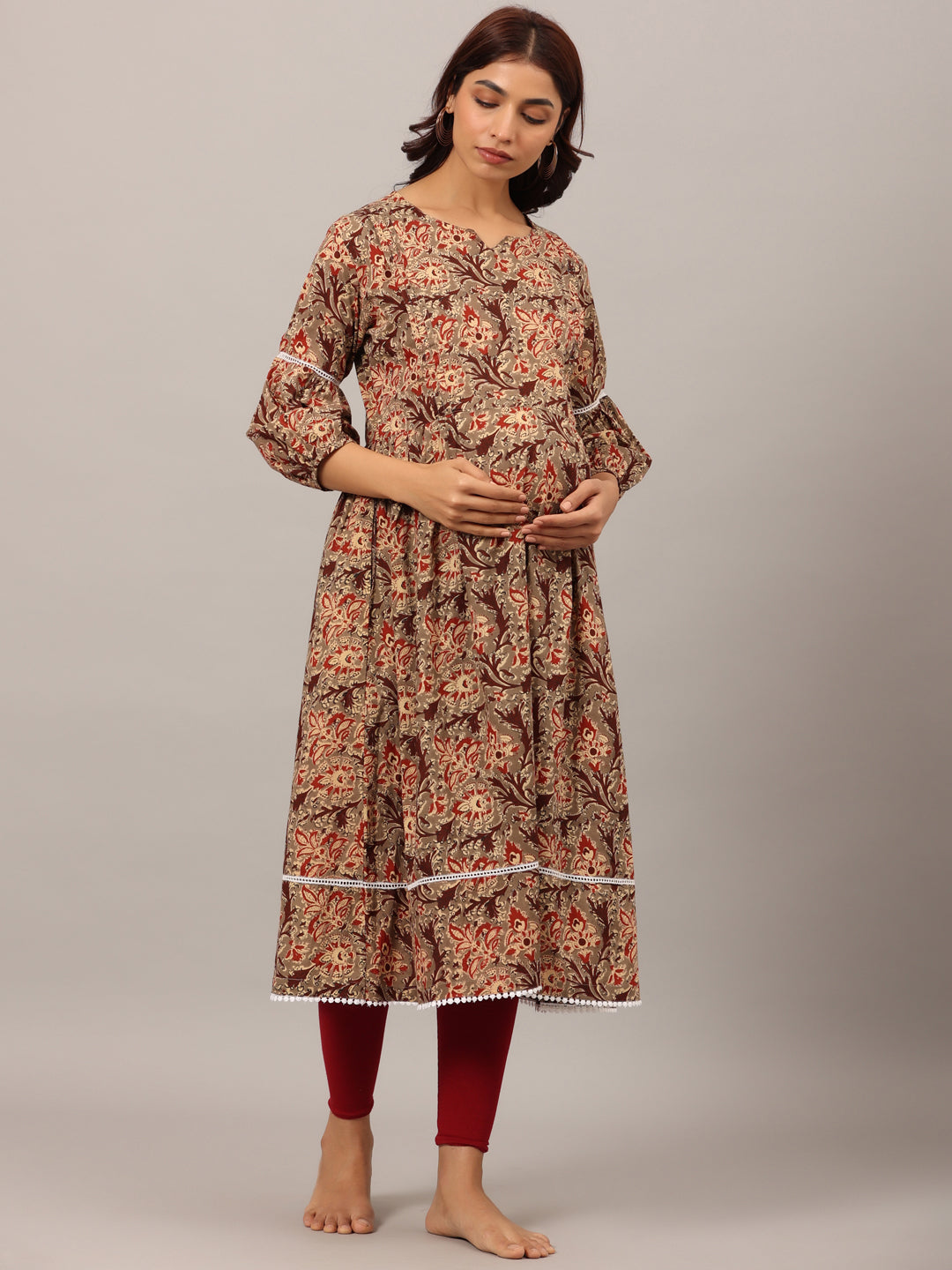Florals On Grey Maternity & Nursing Kurta