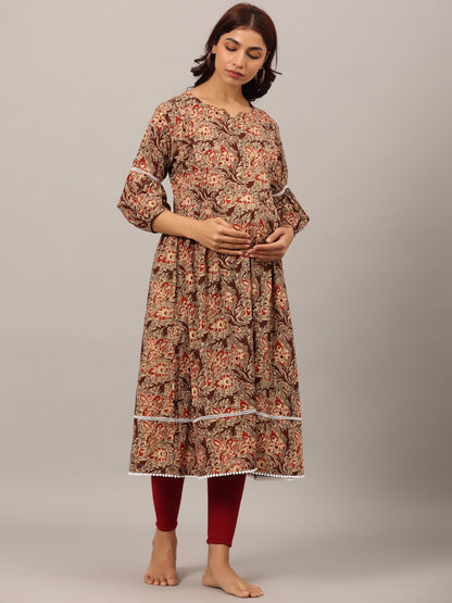 Florals On Grey Maternity & Nursing Kurta
