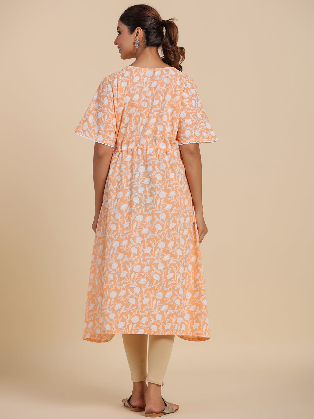 Peachy Floral Harmony Maternity & Nursing Kaftan Kurta