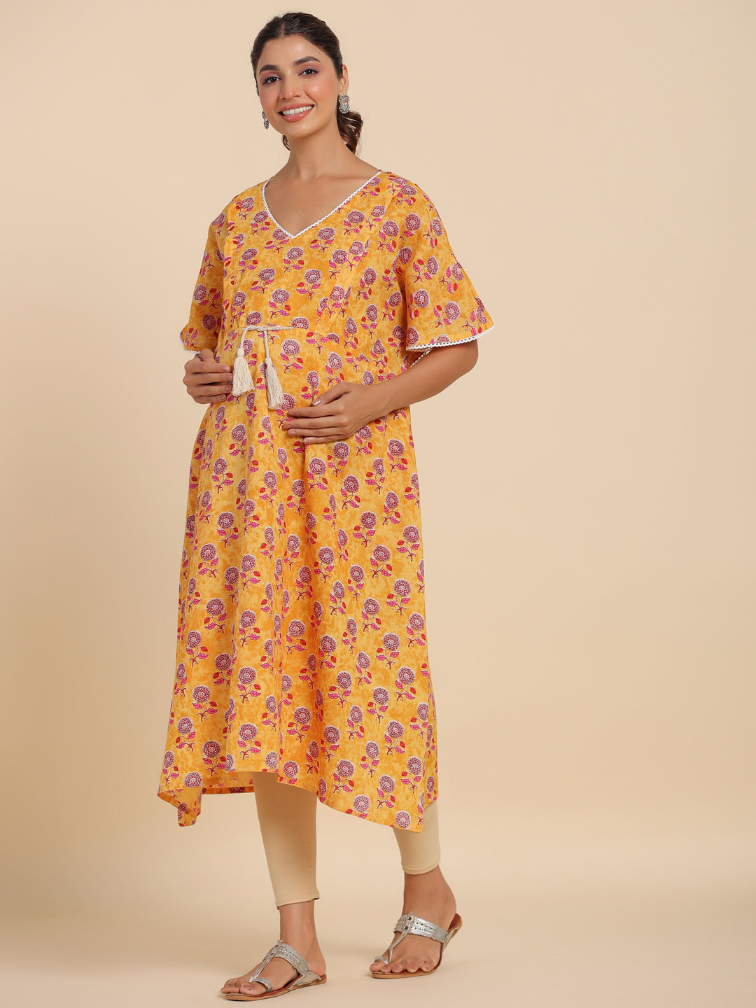 Vibrant Sunflower Maternity & Nursing Kaftan Kurta