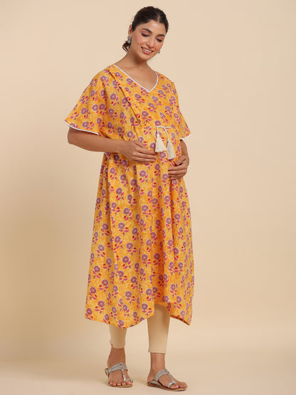 Vibrant Sunflower Maternity & Nursing Kaftan Kurta