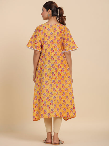 Vibrant Sunflower Maternity & Nursing Kaftan Kurta
